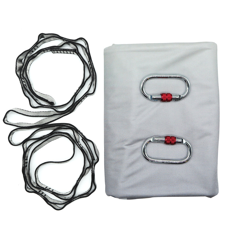 Folded Black to White Gradient Aerial Hammock Fabric with 2 Daisy Chains and 2 Steel Carabiners