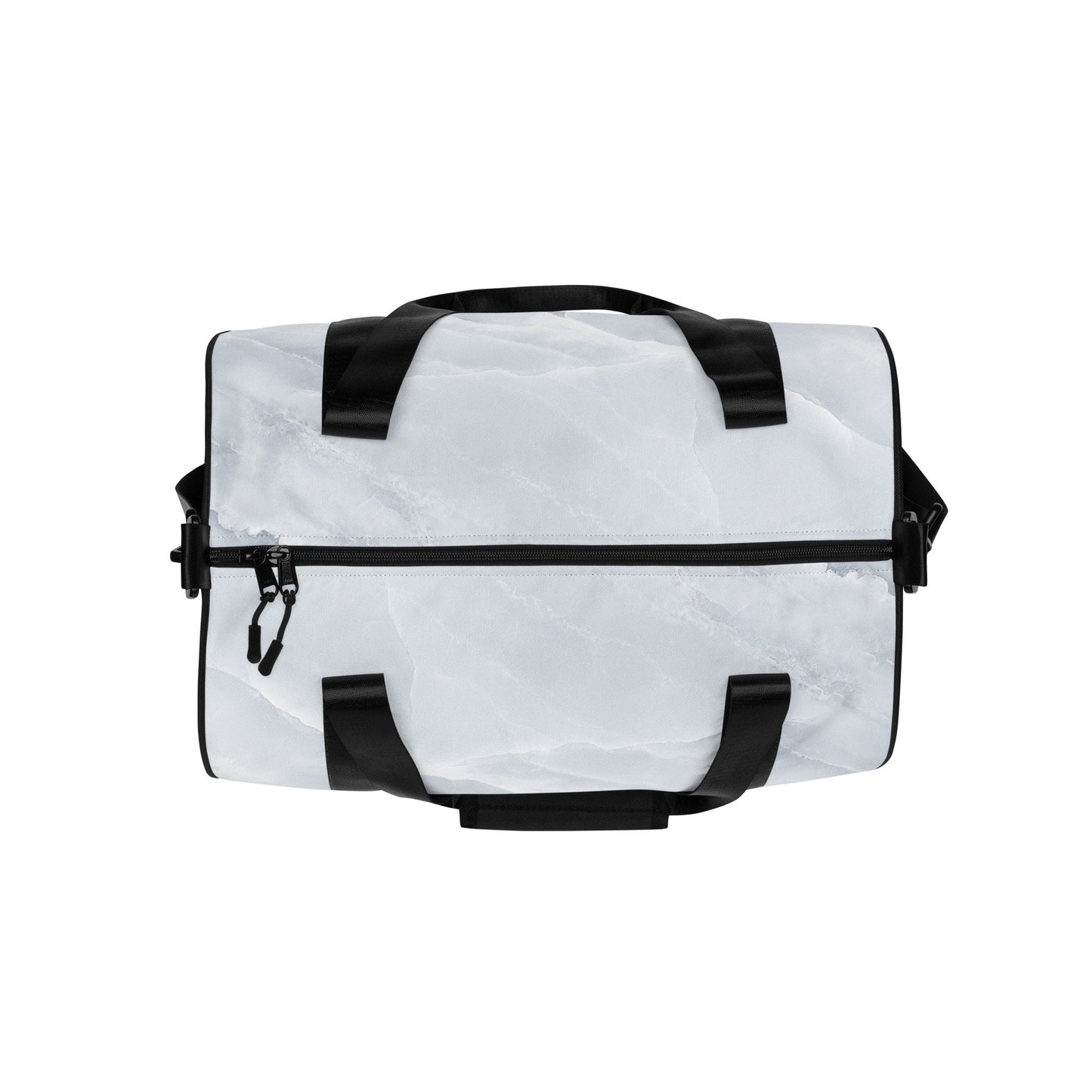 White Marble Print Sports Duffle - Stone Design Work out Gym Bag - All Over Printed Round Carrier