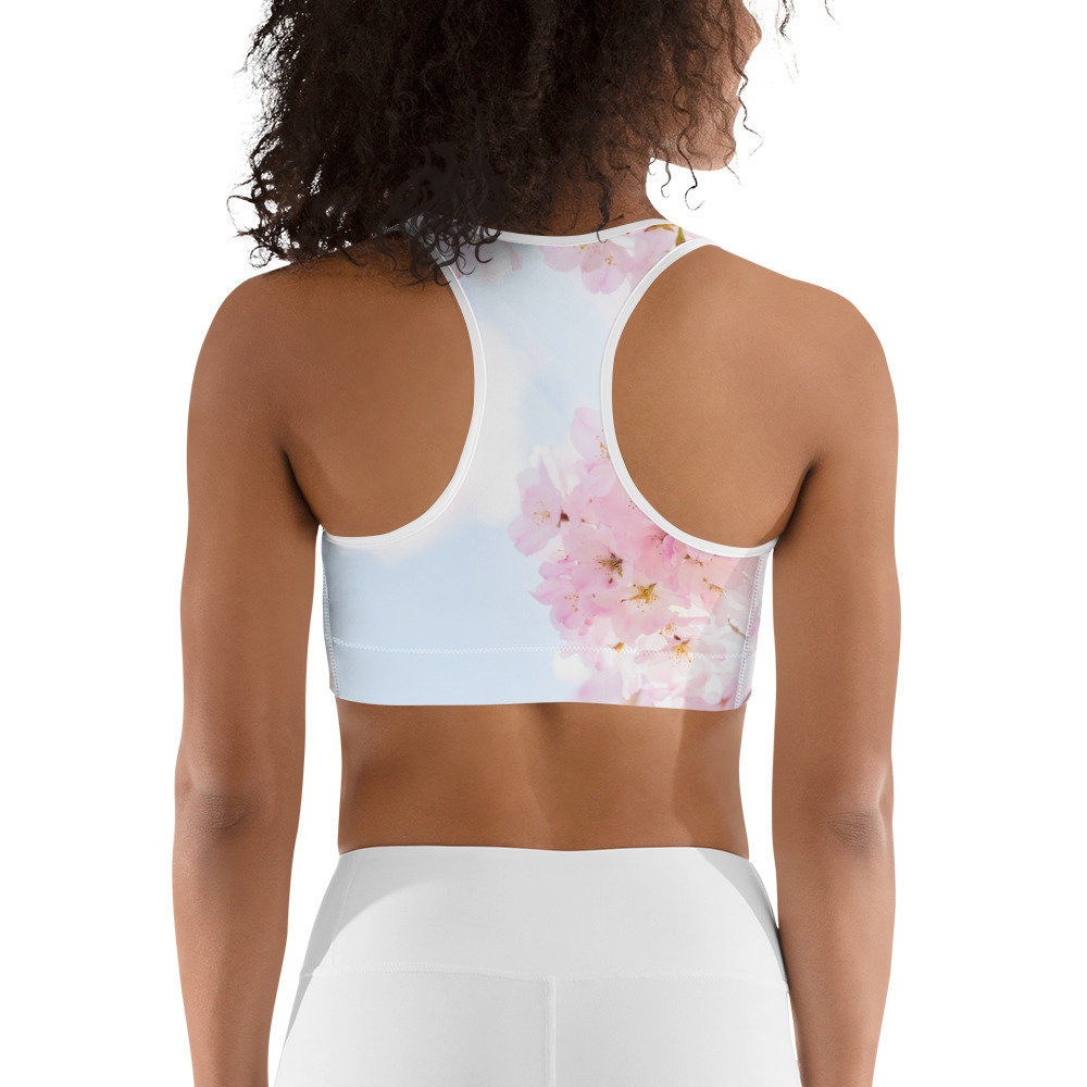 Cherry Blossom Print Sports Bra - Floral Design Sporting