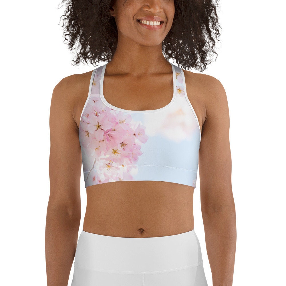 Cherry Blossom Print Sports Bra - Floral Design Sporting