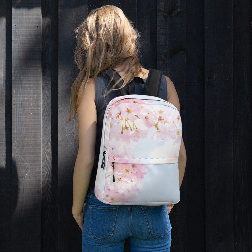 Cherry Blossom Print School Backpack - Floral Design Carrier Bag