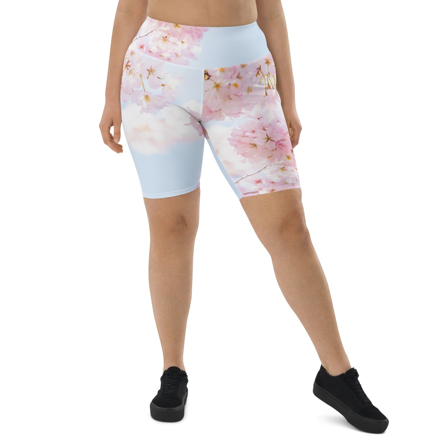 Cherry Blossom Print Biker Shorts - Floral Design Work out Short