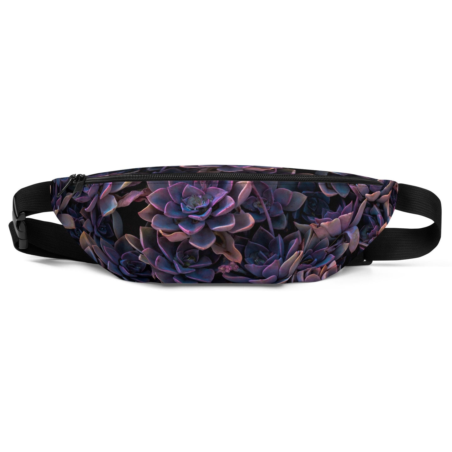 Purple Succulent Print Fanny Pack - Flower Picture Carrier Bag