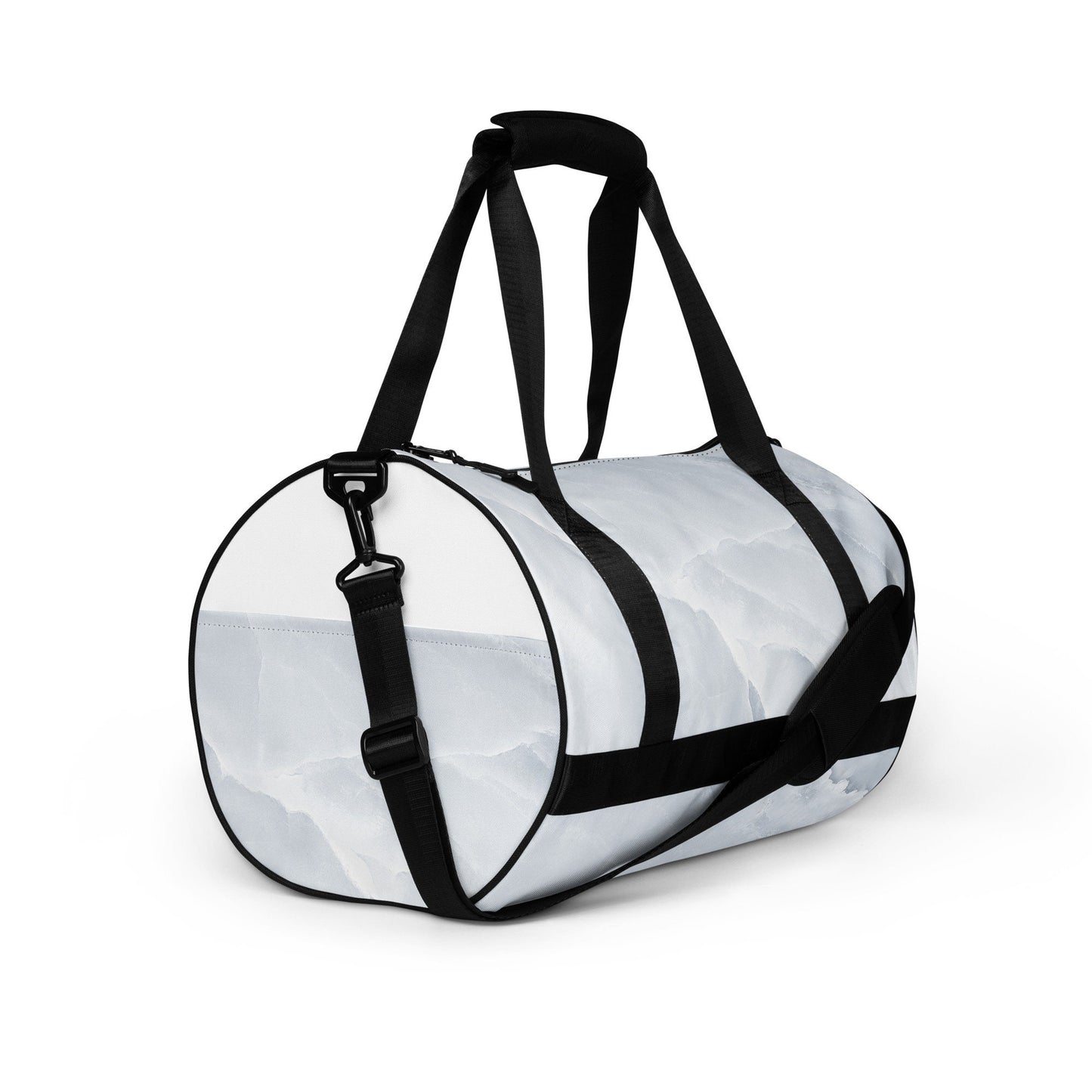 White Marble Print Sports Duffle - Stone Design Work out Gym Bag - All Over Printed Round Carrier