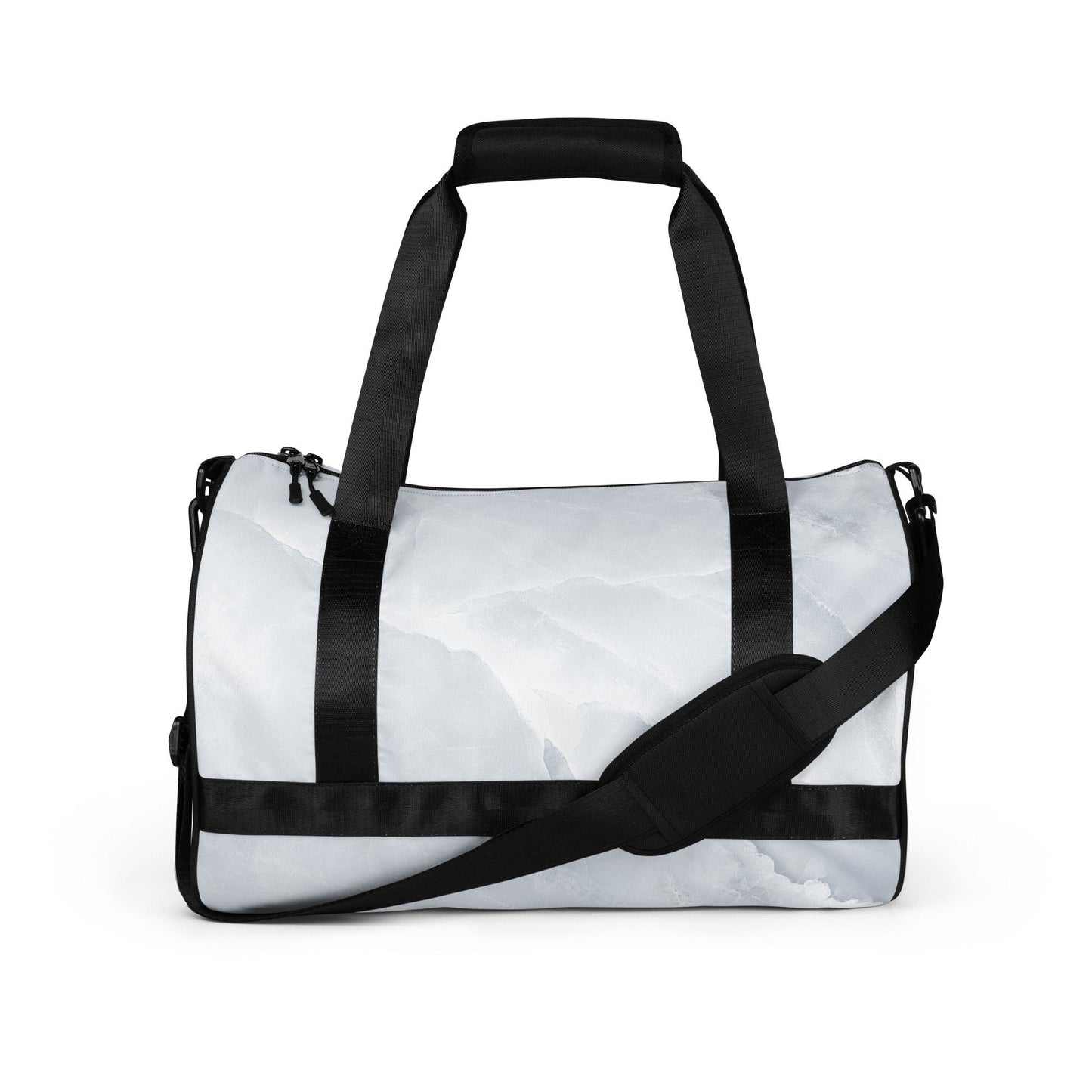 White Marble Print Sports Duffle - Stone Design Work out Gym Bag - All Over Printed Round Carrier