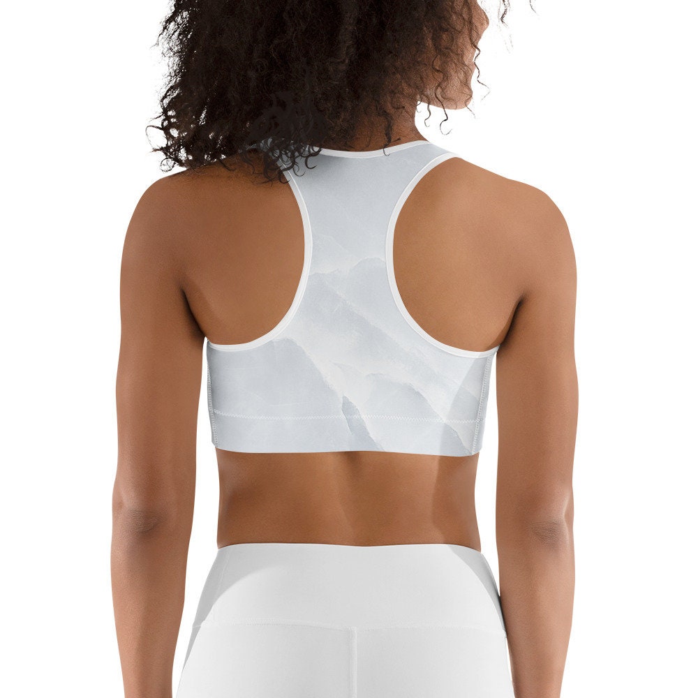 White Marble Print Sports Bra - Stone Design Work out Sporting