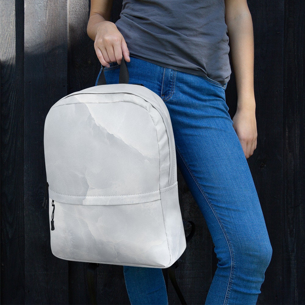 White Marble Print School Backpack  - Stone Design Carrier Bag