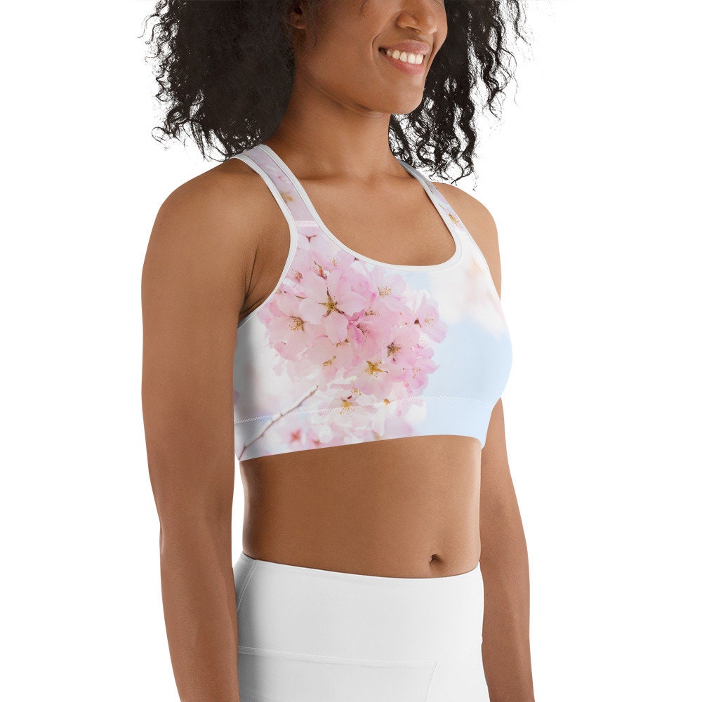 Cherry Blossom Print Sports Bra - Floral Design Sporting