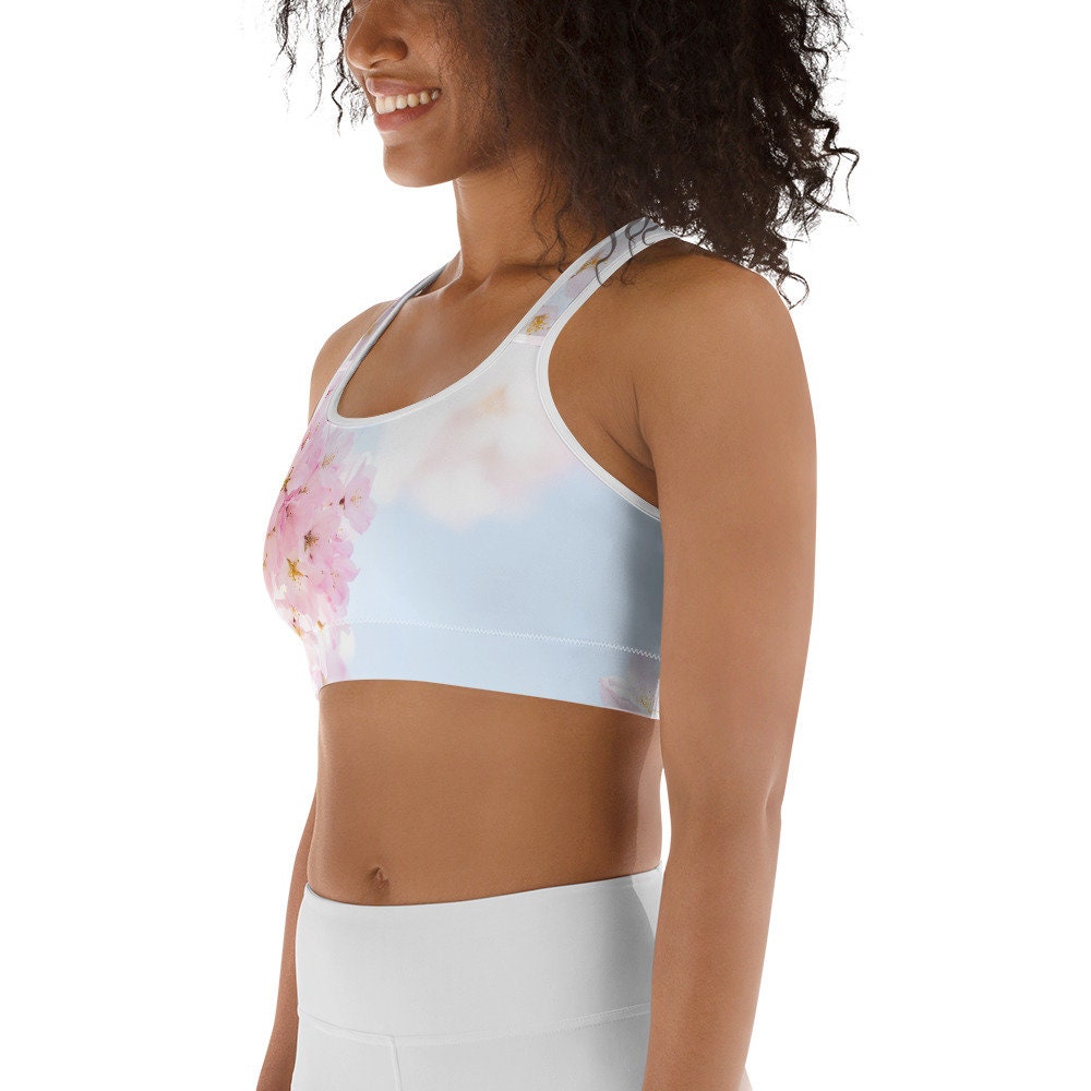 Cherry Blossom Print Sports Bra - Floral Design Sporting