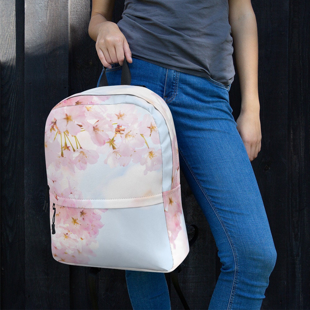 Cherry Blossom Print School Backpack - Floral Design Carrier Bag