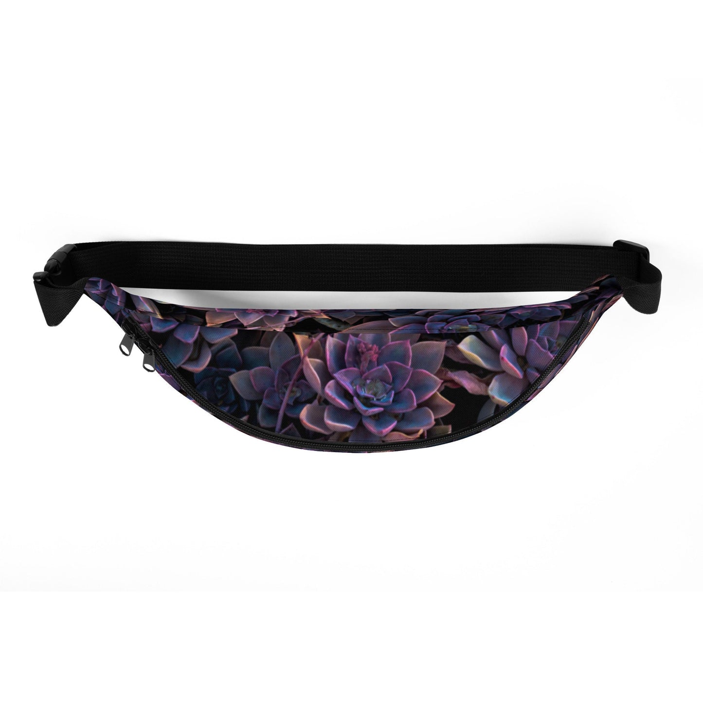 Purple Succulent Print Fanny Pack - Flower Picture Carrier Bag