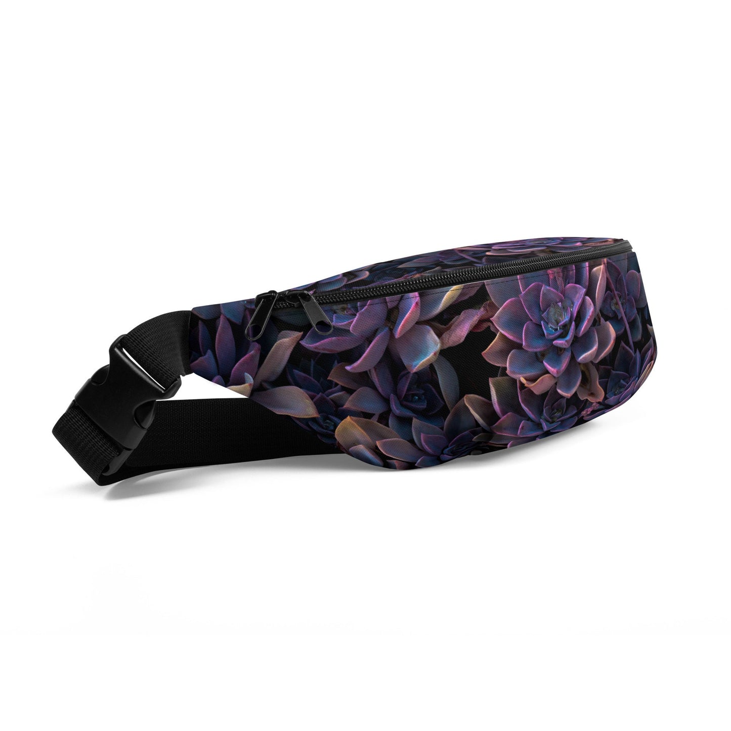 Purple Succulent Print Fanny Pack - Flower Picture Carrier Bag