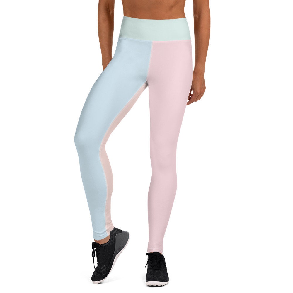 Women's Colorful Yoga Leggings - Pastel Colorblock Yoga Pants - Printed Workout Leggings for Women - Cute Rainbow Pastel Stretch Pants