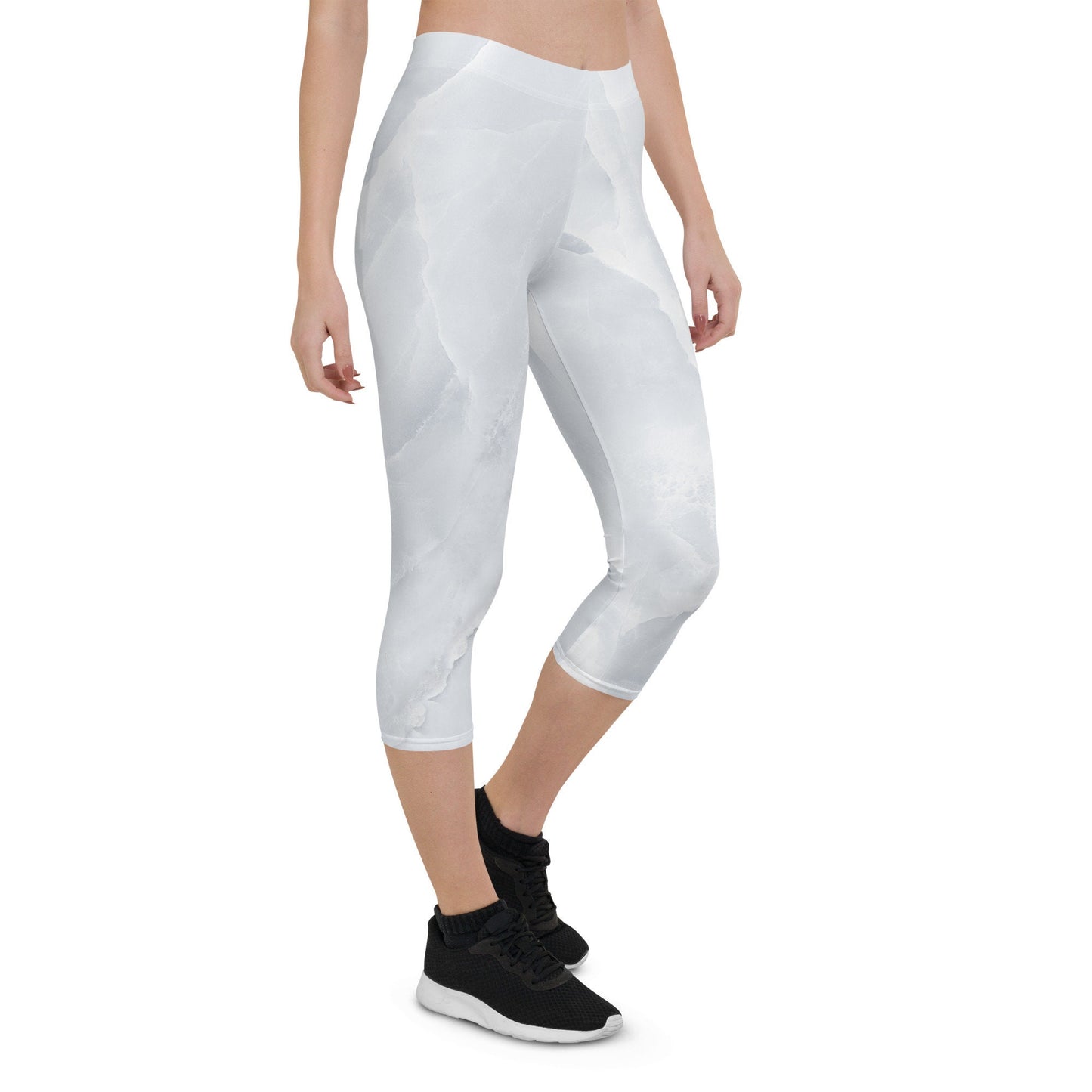 White Stone Marble Capri Yoga Pants - Ladies White Marble Fitness Apparel - Elegant White Leggings for Women - Cute Printed Workout Leggings