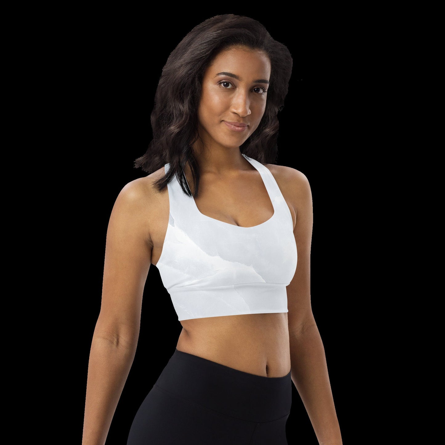 White Marble Stone Sports bra - White Stone Longline High Impact Sports Bra - Stone Design Fashion Activewear - Plus Size Yoga Bra for Women