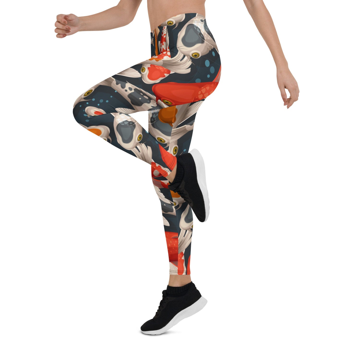 Koi Fish Women's Printed Legging - Koi Printed Stretch Pants for Women - Colorful Fish Patterned Leggings - Cute Polyester Spandex Leggings