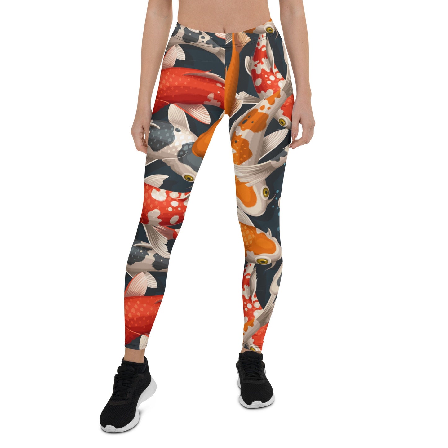 Koi Fish Women's Printed Legging - Koi Printed Stretch Pants for Women - Colorful Fish Patterned Leggings - Cute Polyester Spandex Leggings