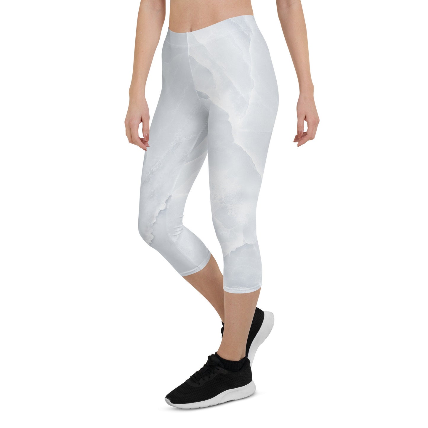 White Stone Marble Capri Yoga Pants - Ladies White Marble Fitness Apparel - Elegant White Leggings for Women - Cute Printed Workout Leggings